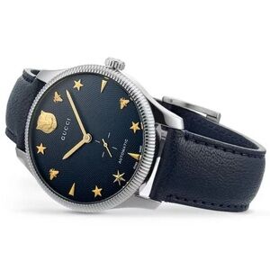 $3950 Gucci G-Timeless 40mm Charm Dial Automatic Watch, Deep Navy Blue